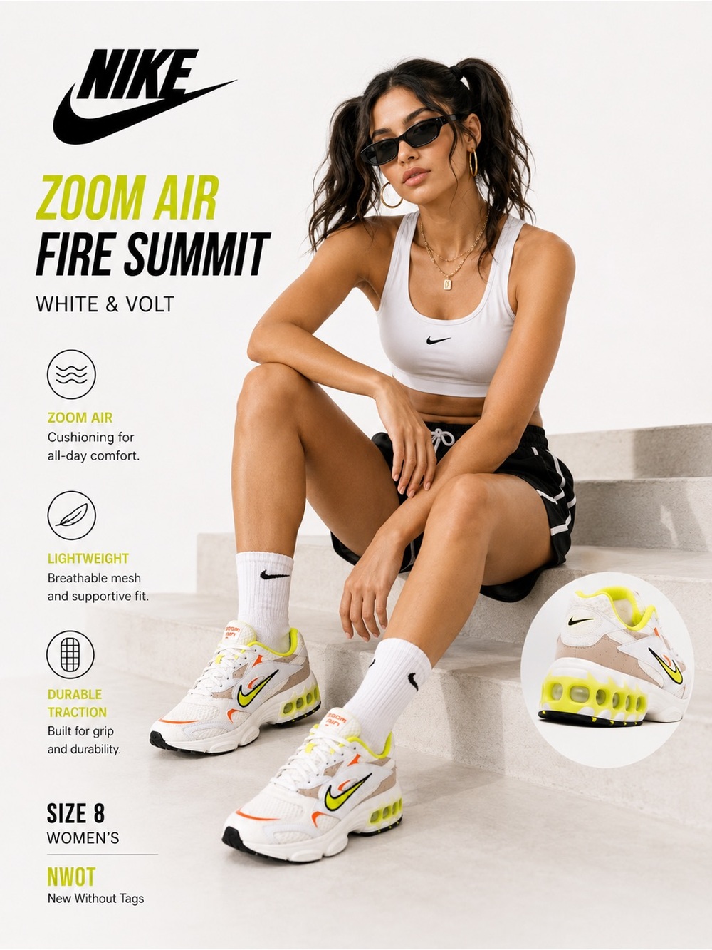 Nike Zoom Air Fire Summit White & Volt Shoes SZ 8 NWOT